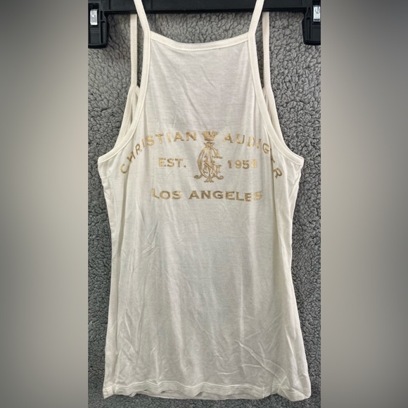 Christian Audigier Vintage Studded White/Gold Tank Size L NWT - Picture 8 of 8